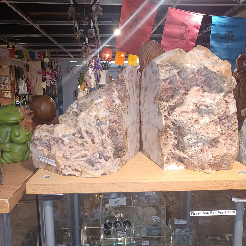 Large Set of Pink Amethyst Geode Bookends