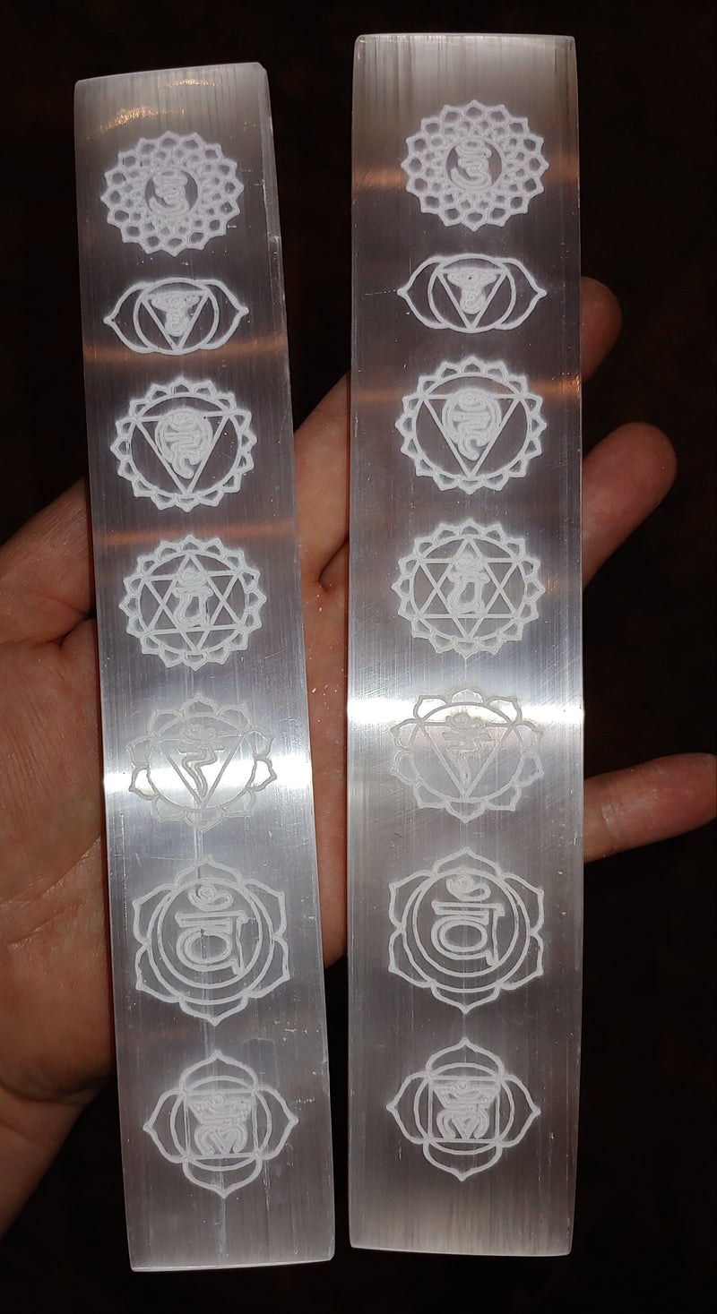 Selenite Etched with Chakras Plate