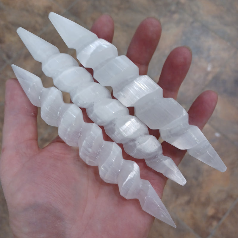 Selenite Spiral Pointed Wand